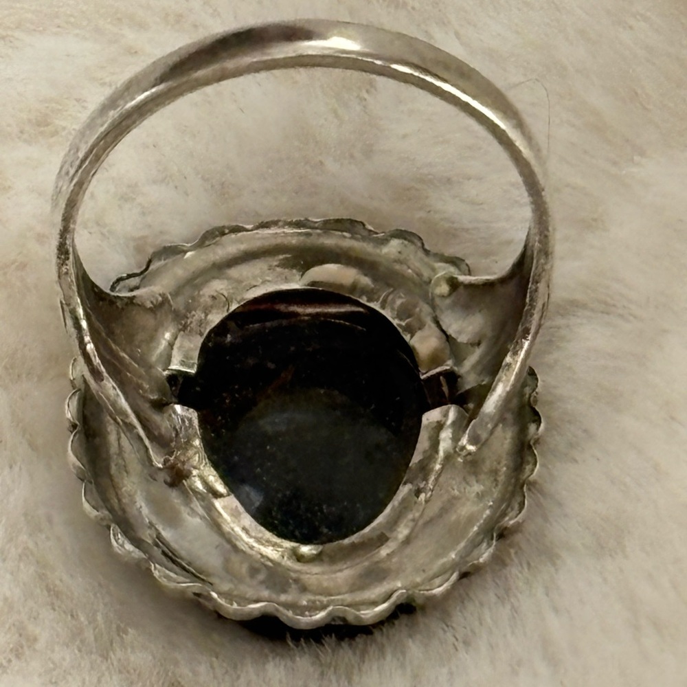 Vintage Ring Black Green Brown Tiger Eye or Labradorite Sterling Silver Size 8 - Picture 9 of 13
